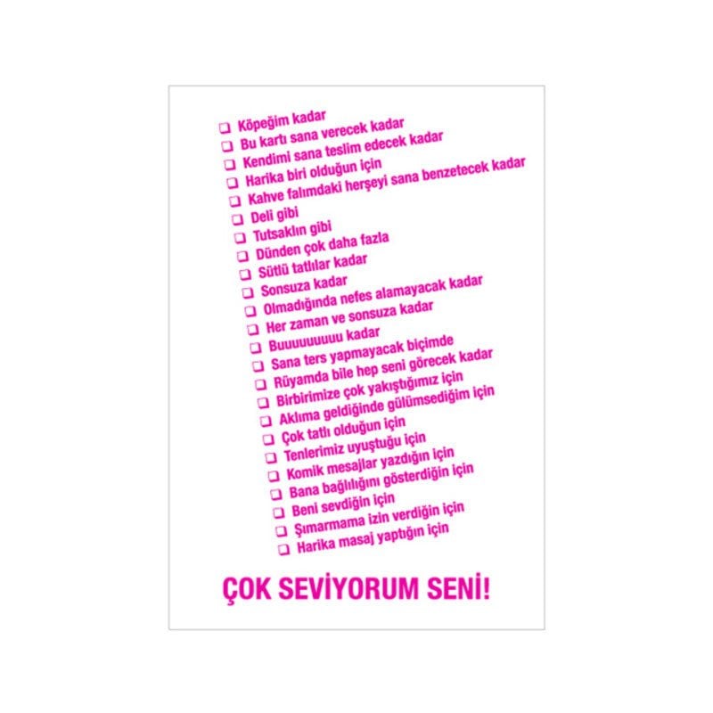 100 Sebep Kartpostal - Çok Seviyorum Seni!